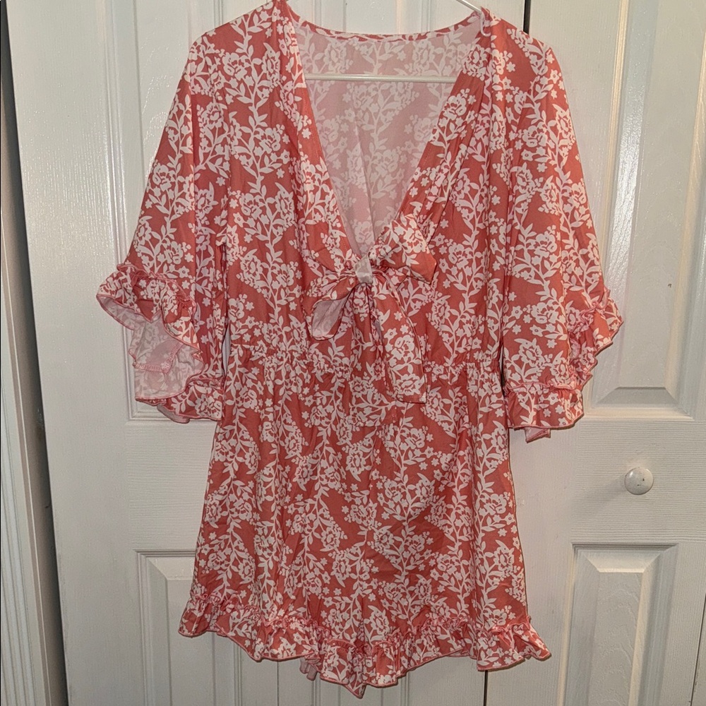 Floral peachy pink and White romper